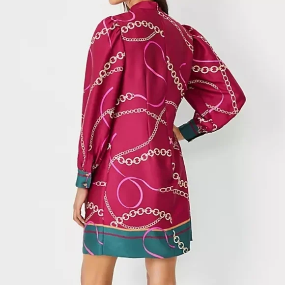 NEW! ANN TAYLOR Chain Print Mock Neck Sheath Mini Dress XSP. - Picture 3 of 8